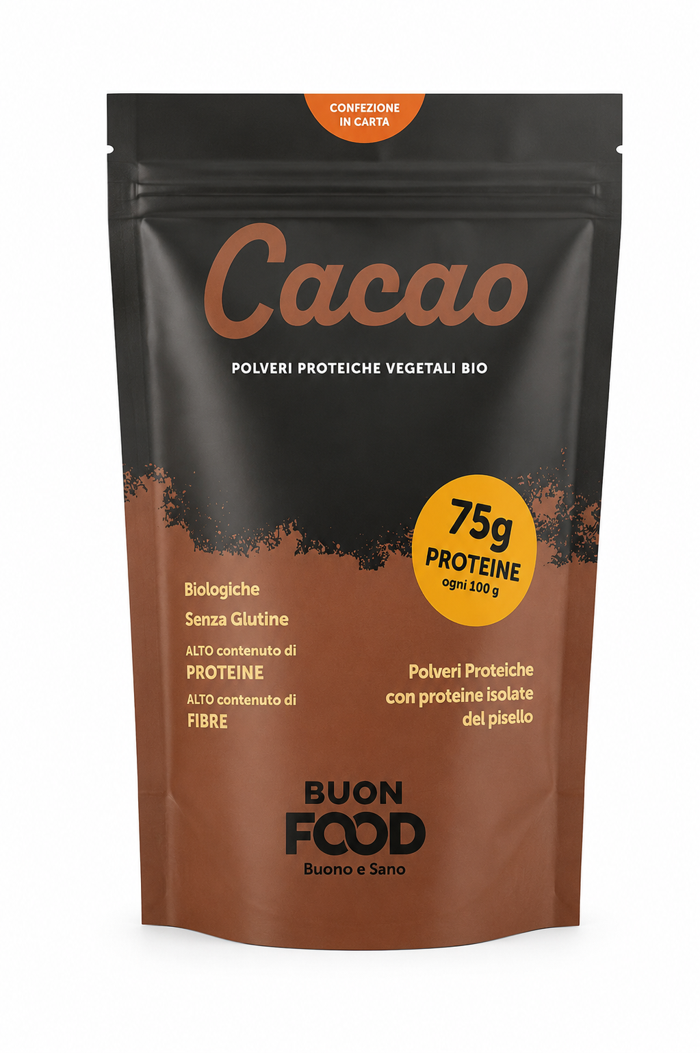 Proteine Vegetali Bio al Cacao – 75% Proteine | Senza Glutine | Buon Food