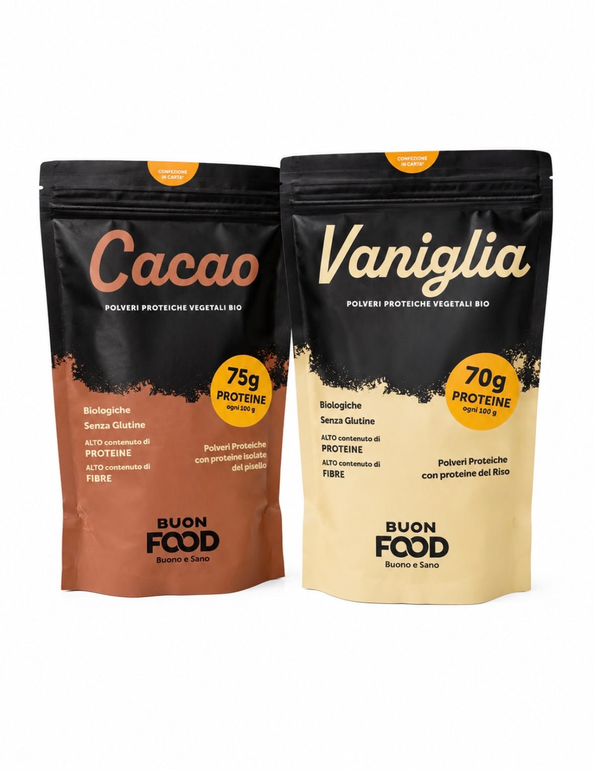 Proteine Vegetali Bio al Cacao o Vaniglia – 75% Proteine